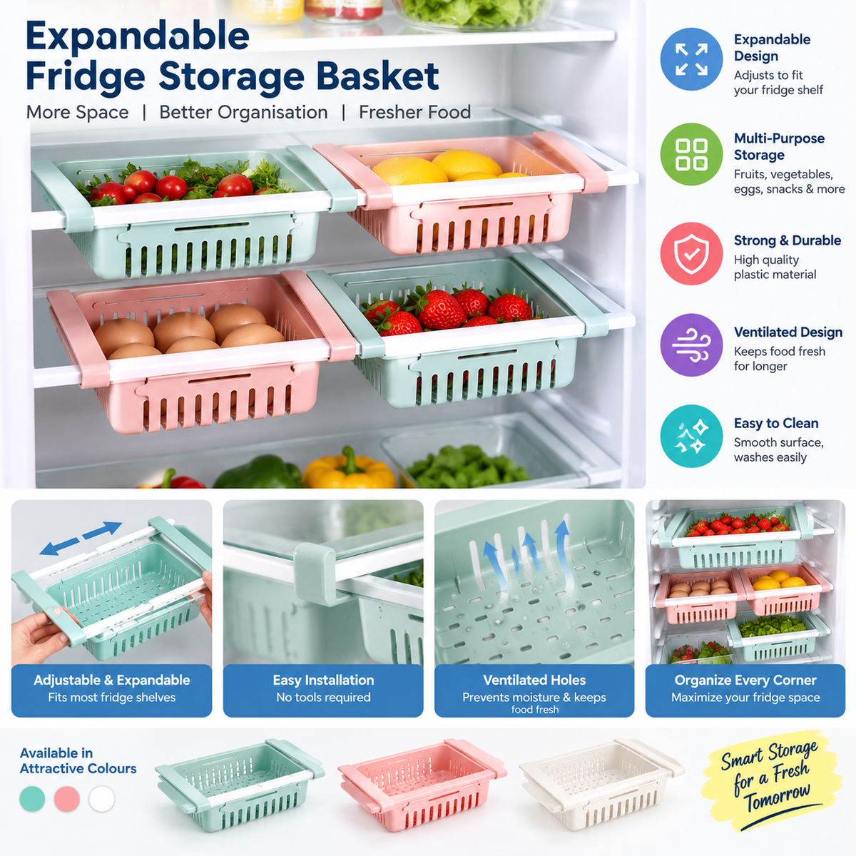 Expandable Fridge Storage Basket